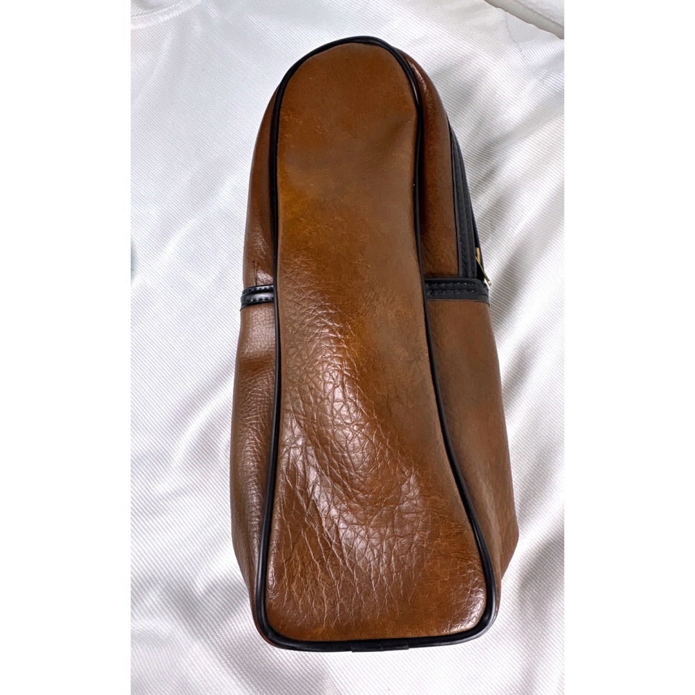 Vintage Brown Faux Leather Dopp Kit Travel Toiletry Bag Shearling Lined